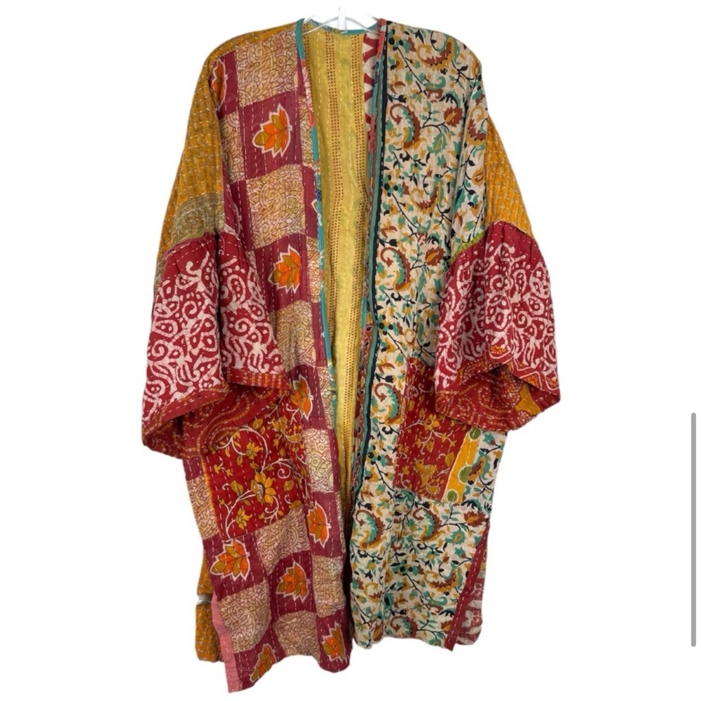 RAHAB’S ROPE Kantha NEW Reversible Patchwork Open Front Boho Kimono Duster NEW - Picture 6 of 14